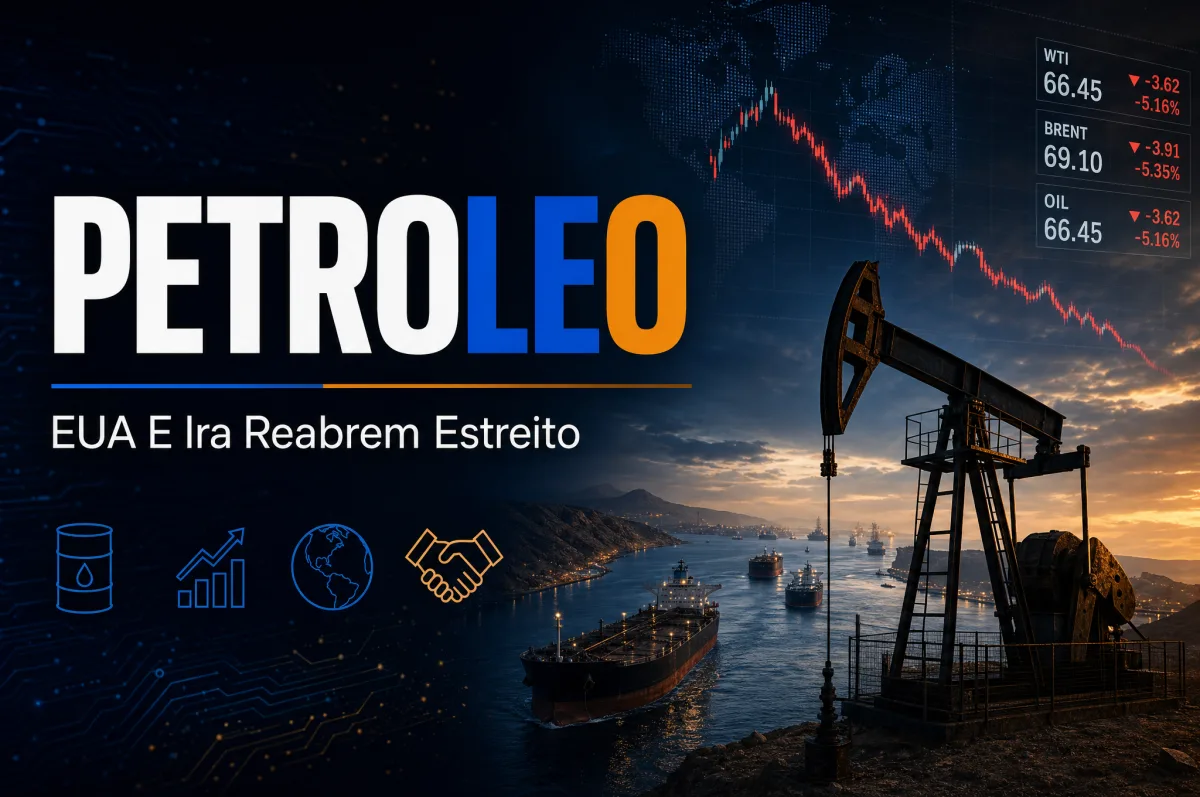 Petróleo cai após acordo EUA-Irã para reabertura do Estreito de Ormuz