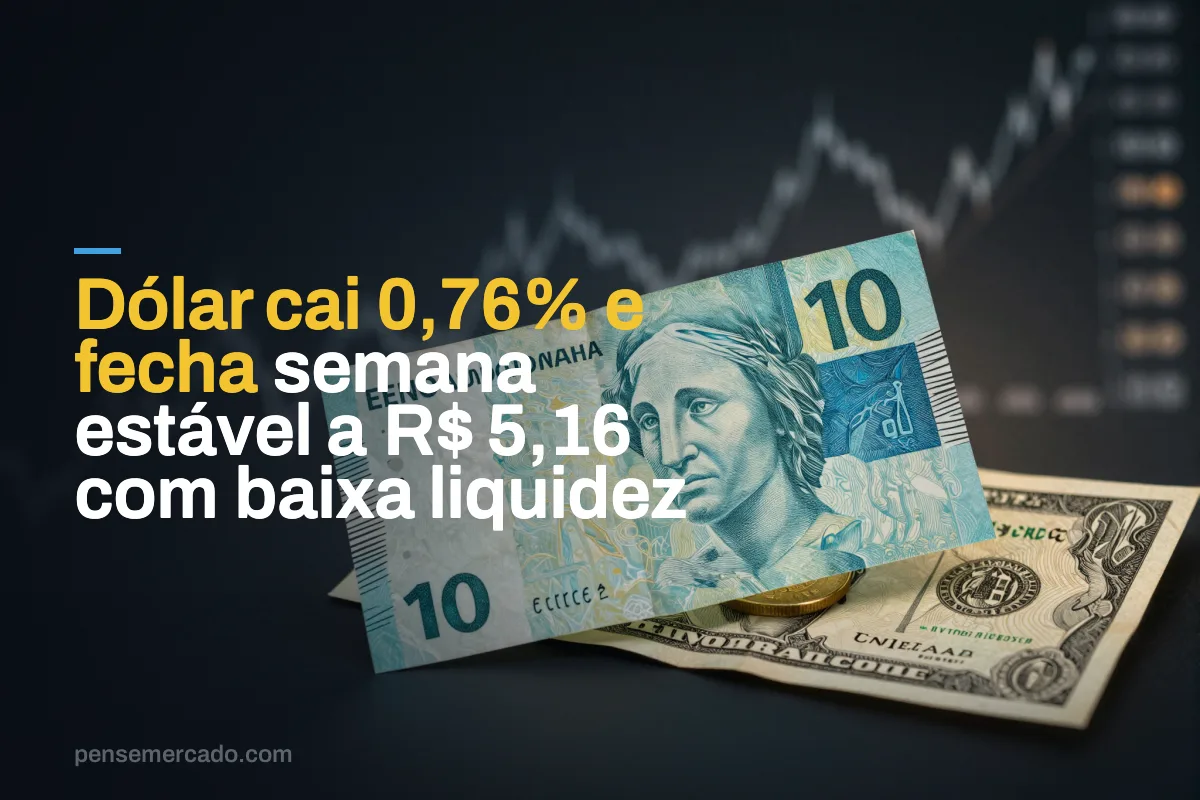 Dólar cai 0,76% e fecha semana estável a R$ 5,16 com baixa liquidez