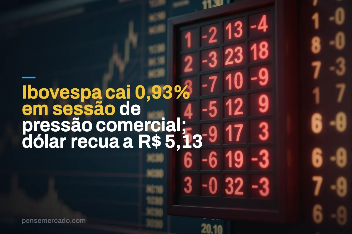 Ibovespa cai 0,93% em sessão de pressão comercial; dólar recua a R$ 5,13