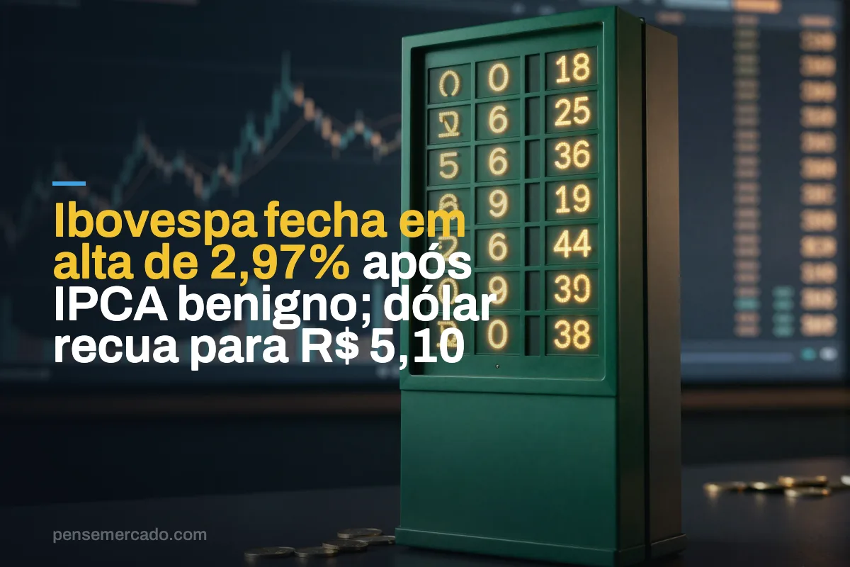 Ibovespa fecha em alta de 2,97% após IPCA benigno; dólar recua para R$ 5,10
