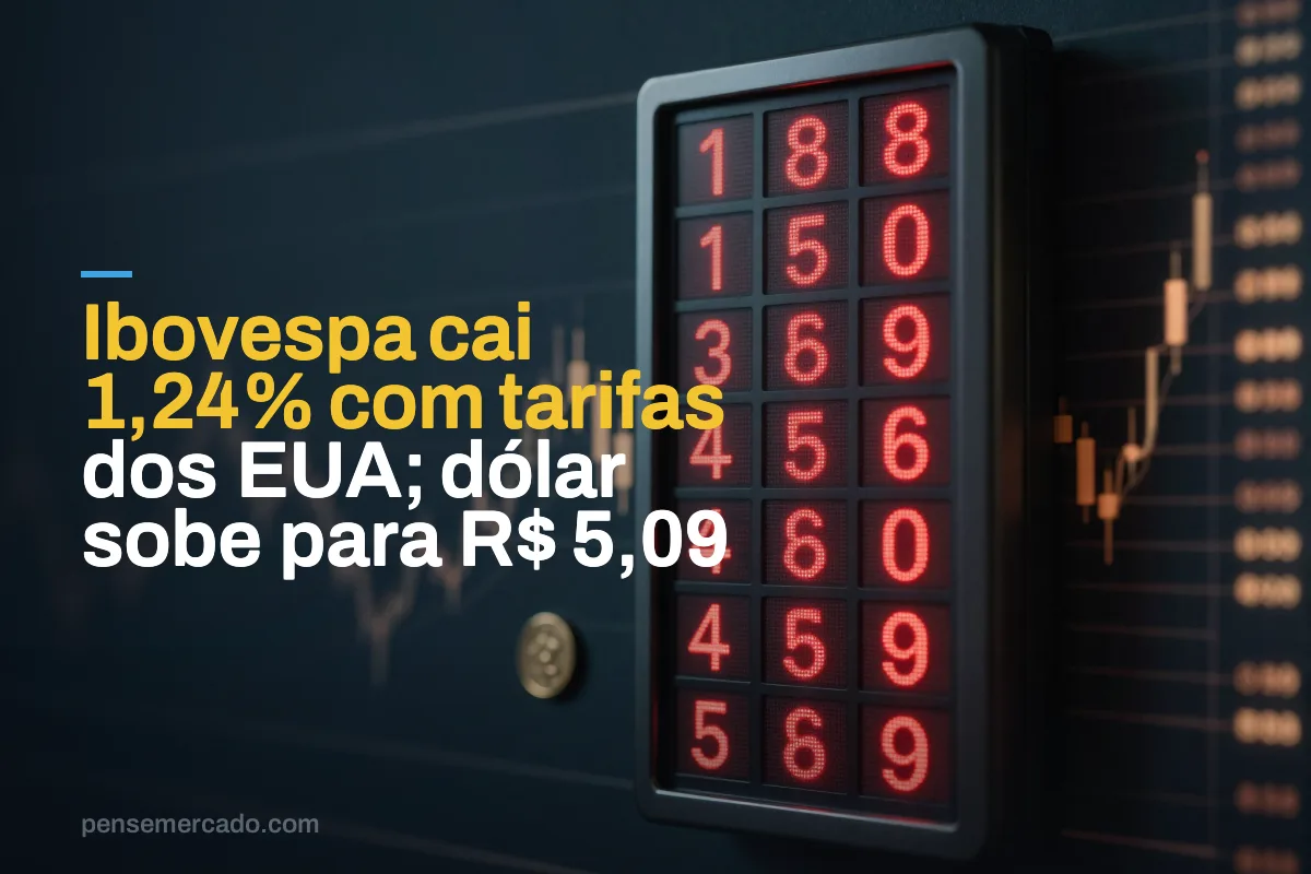 Ibovespa cai 1,24% com tarifas dos EUA; dólar sobe para R$ 5,09
