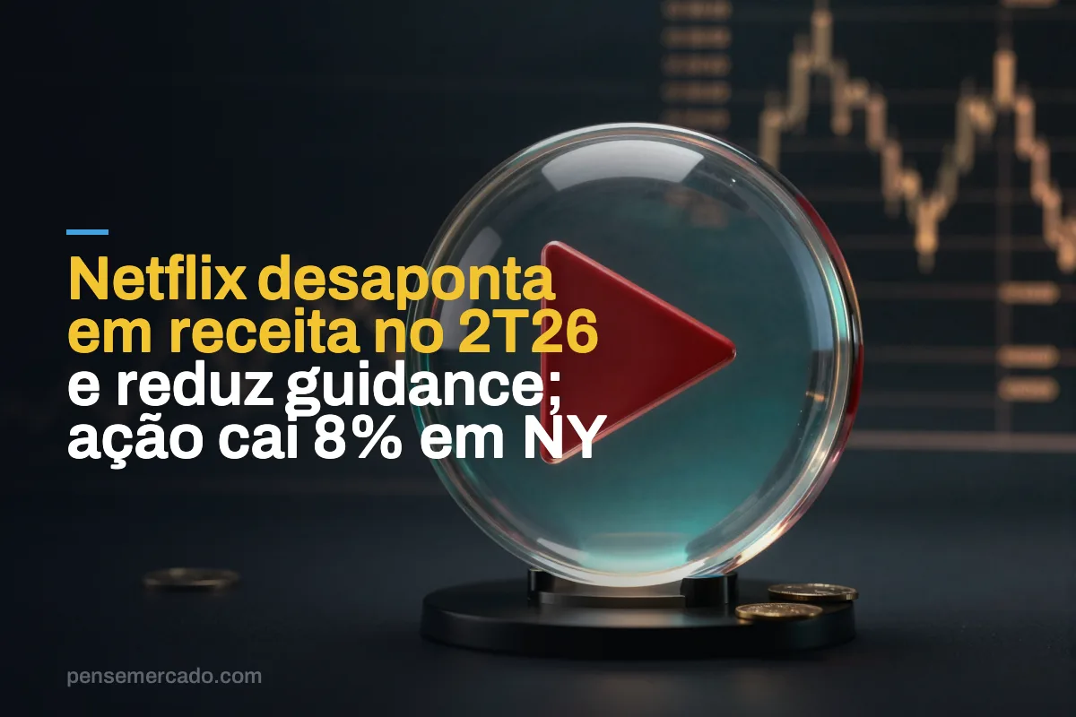 Netflix desaponta em receita no 2T26 e reduz guidance; ação cai 8% em NY