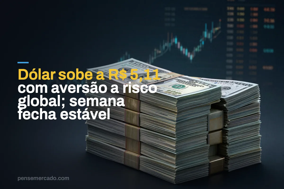 Dólar sobe a R$ 5,11 com aversão a risco global; semana fecha estável