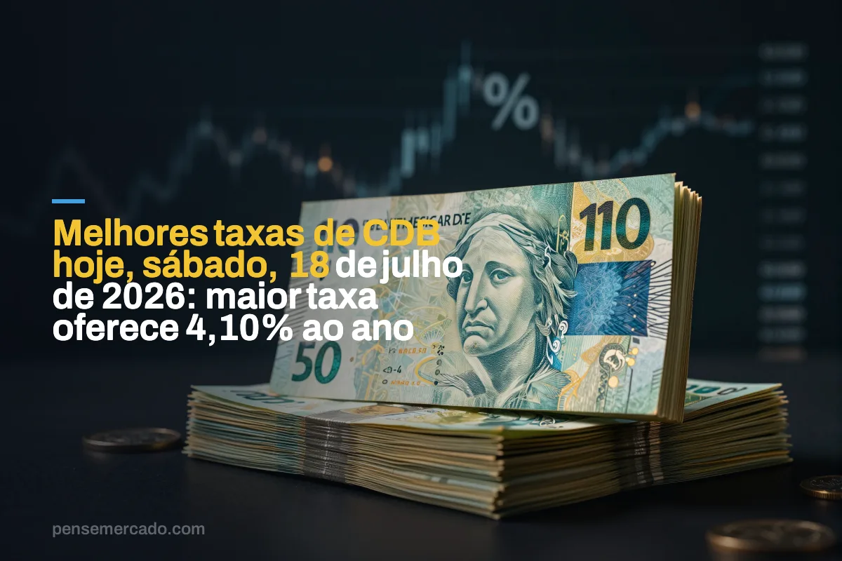 Melhores taxas de CDB hoje, sábado, 18 de julho de 2026: maior taxa oferece 4,10% ao ano