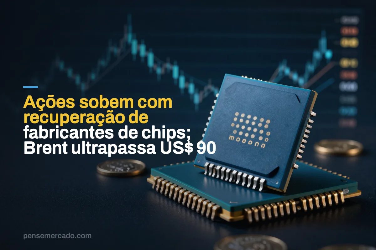 Ações sobem com recuperação de fabricantes de chips; Brent ultrapassa US$ 90