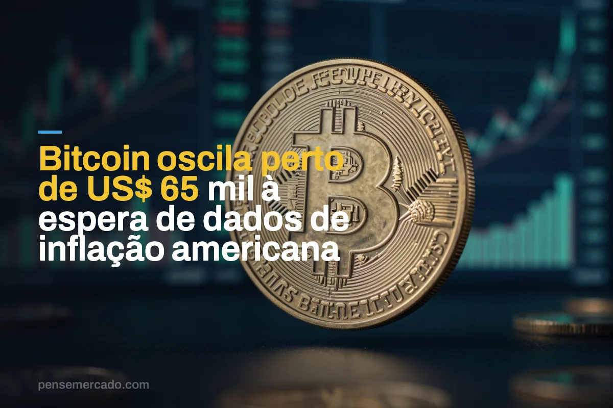 Bitcoin oscila perto de US$ 65 mil à espera de dados de inflação americana