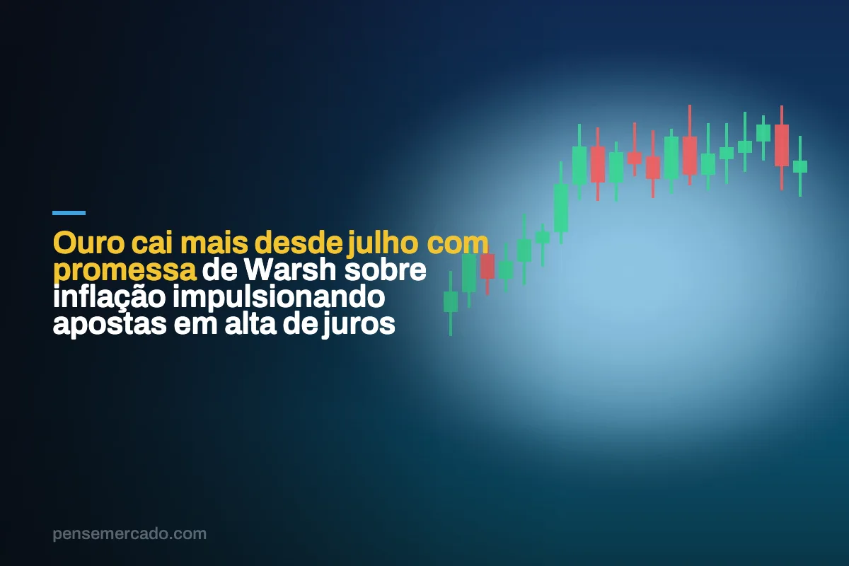 Ouro cai mais desde julho com promessa de Warsh sobre inflação impulsionando apostas em alta de juros