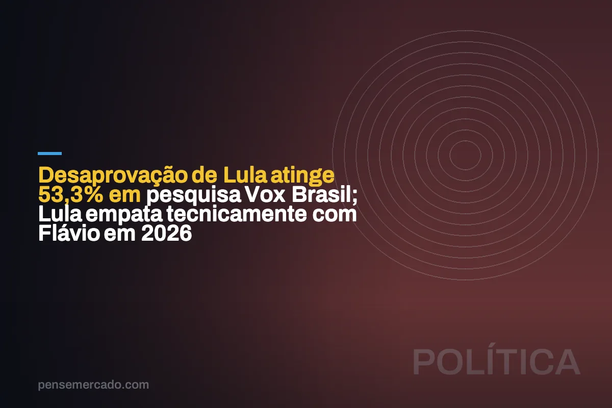 Desaprovação de Lula atinge 53,3% em pesquisa Vox Brasil; Lula empata tecnicamente com Flávio em 2026