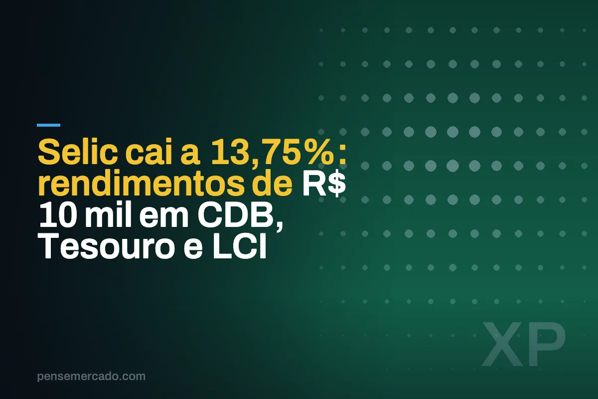 Selic cai a 13,75%: rendimentos de R$ 10 mil em CDB, Tesouro e LCI