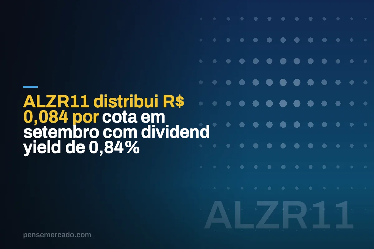ALZR11 distribui R$ 0,084 por cota em setembro com dividend yield de 0,84%