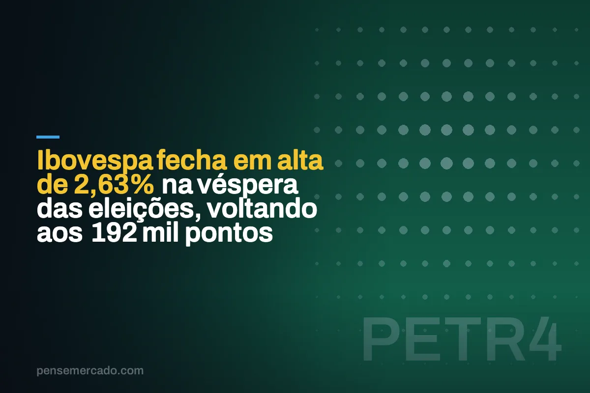 Ibovespa fecha em alta de 2,63% na véspera das eleições, voltando aos 192 mil pontos