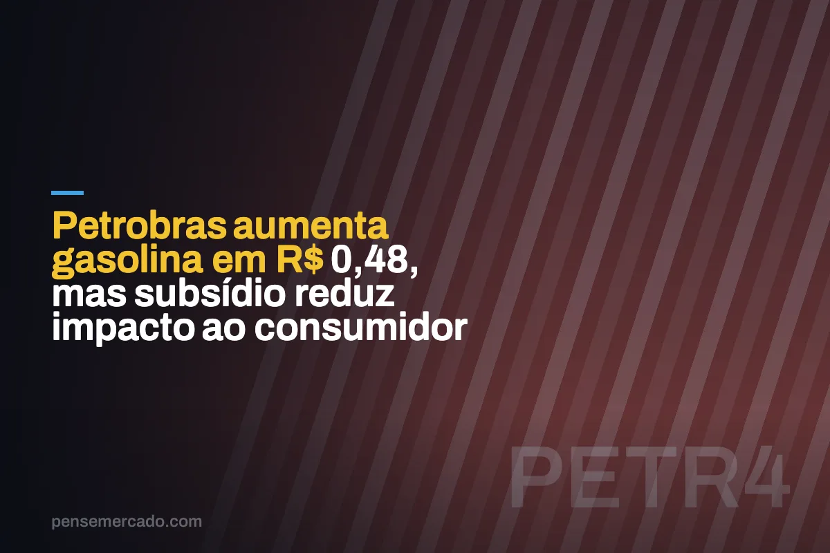 Petrobras aumenta gasolina em R$ 0,48, mas subsídio reduz impacto ao consumidor