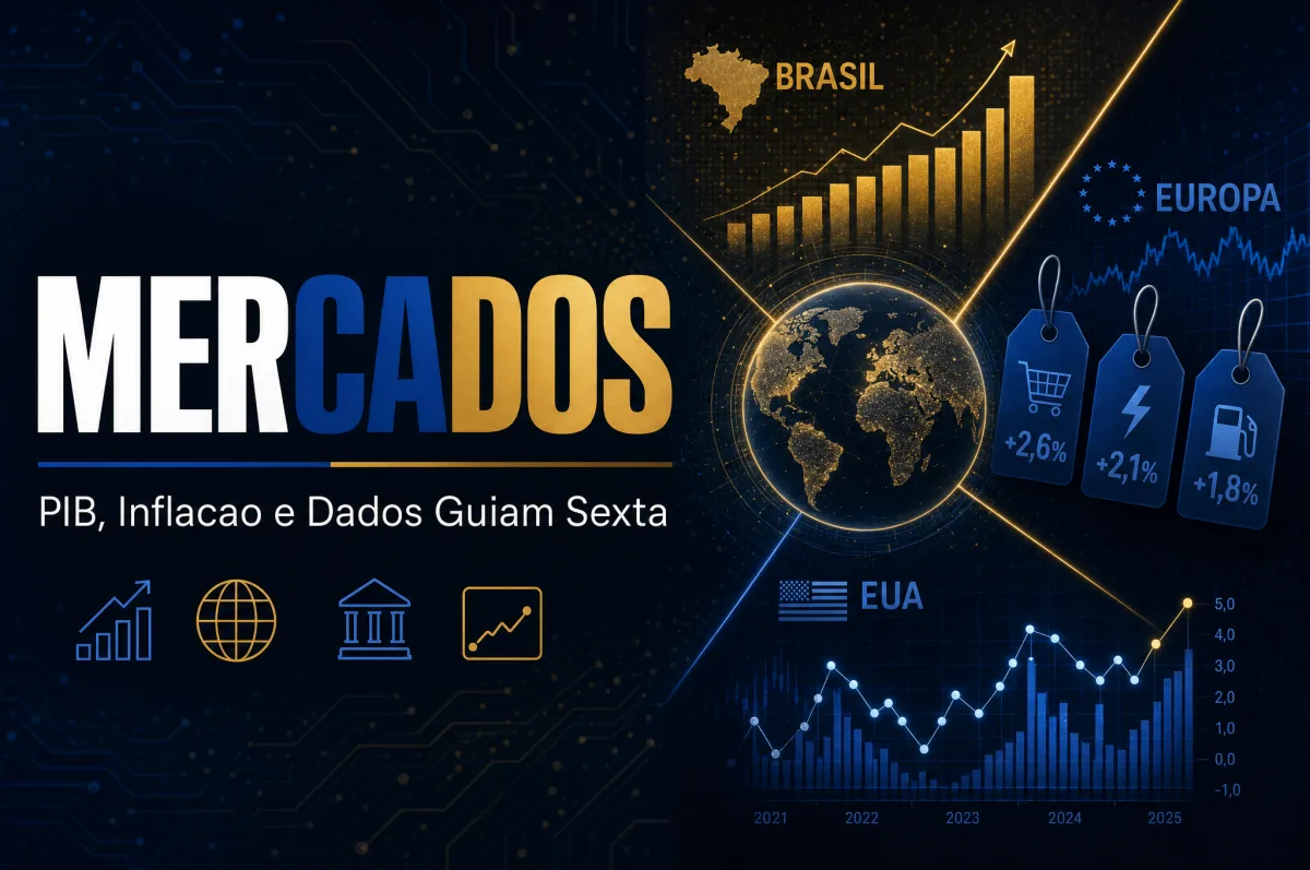 PIB brasileiro, inflação europeia e dados dos EUA guiam mercados nesta sexta